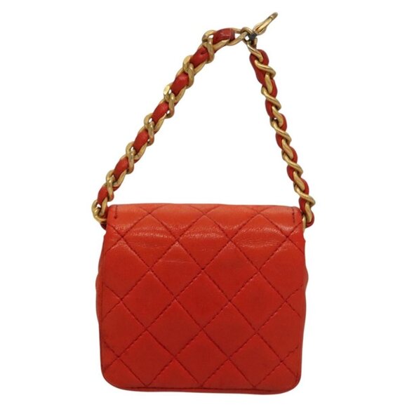 CHANEL Mini Mini Matelasse Charm Lamb Skin Orange CC Auth - Picture 3 of 15